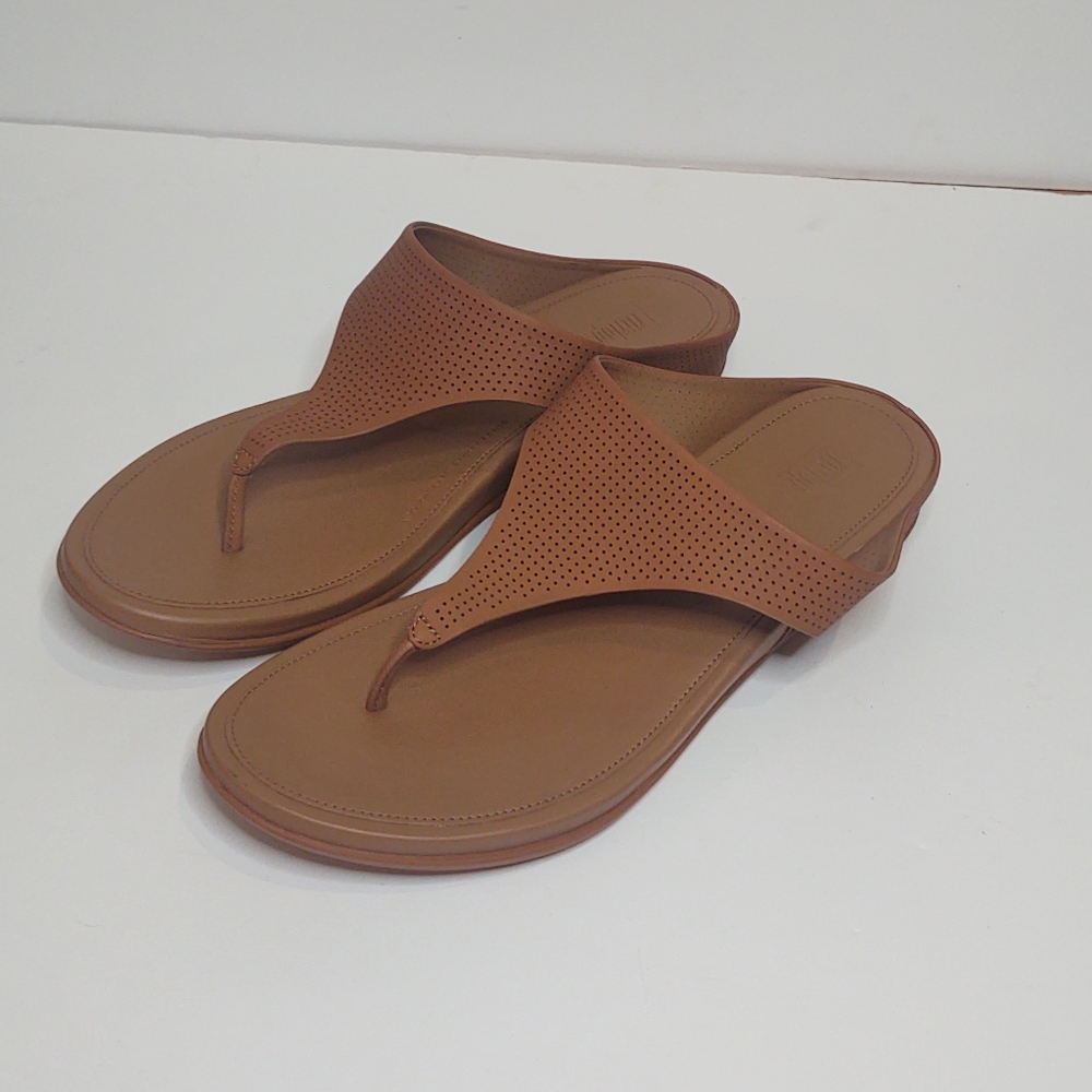 Fitflop Light Tan Banda Perforated Leather Toe-Post Sandals